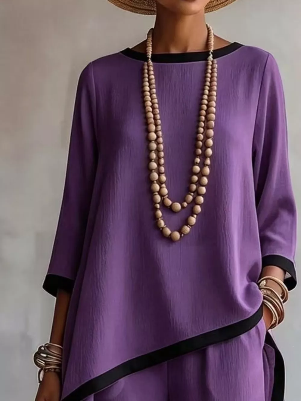 Full Size Contrast Trim High-Low Top and Pants Set Plus Size, image 11