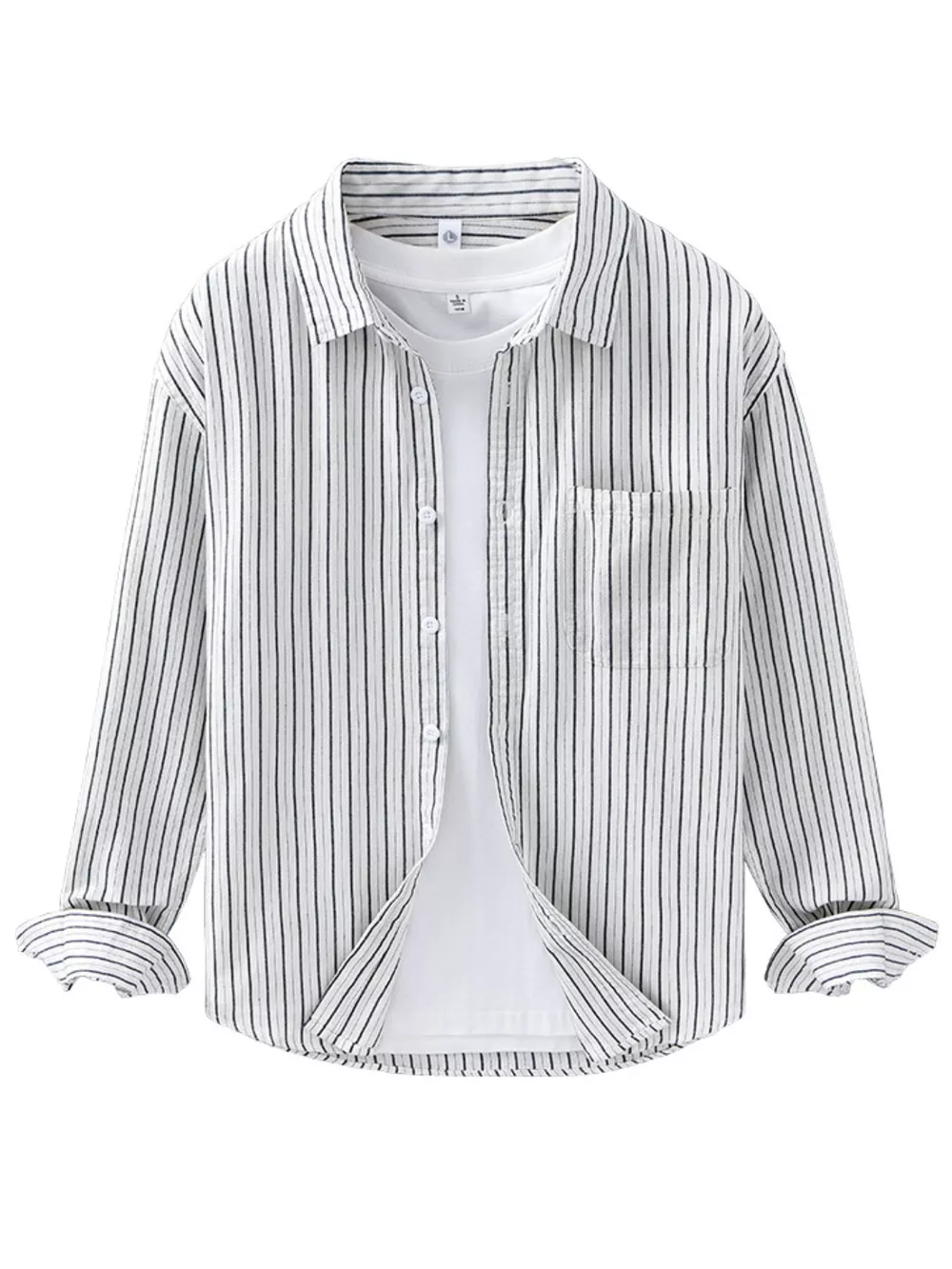 Men's Plus Size Casual Striped Long-Sleeve Button-Down Shirt, image 4