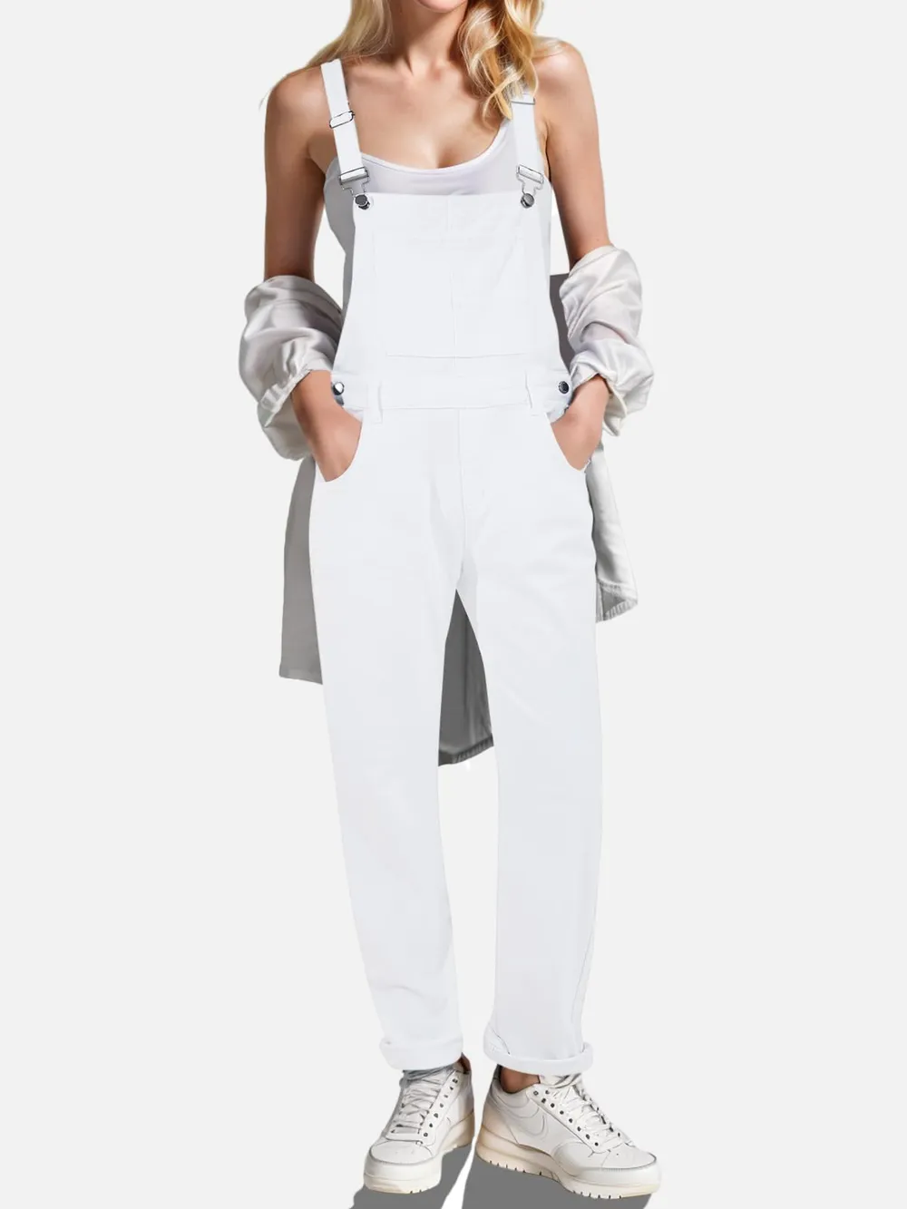 Square Neck Wide Strap Denim Overalls, image 2
