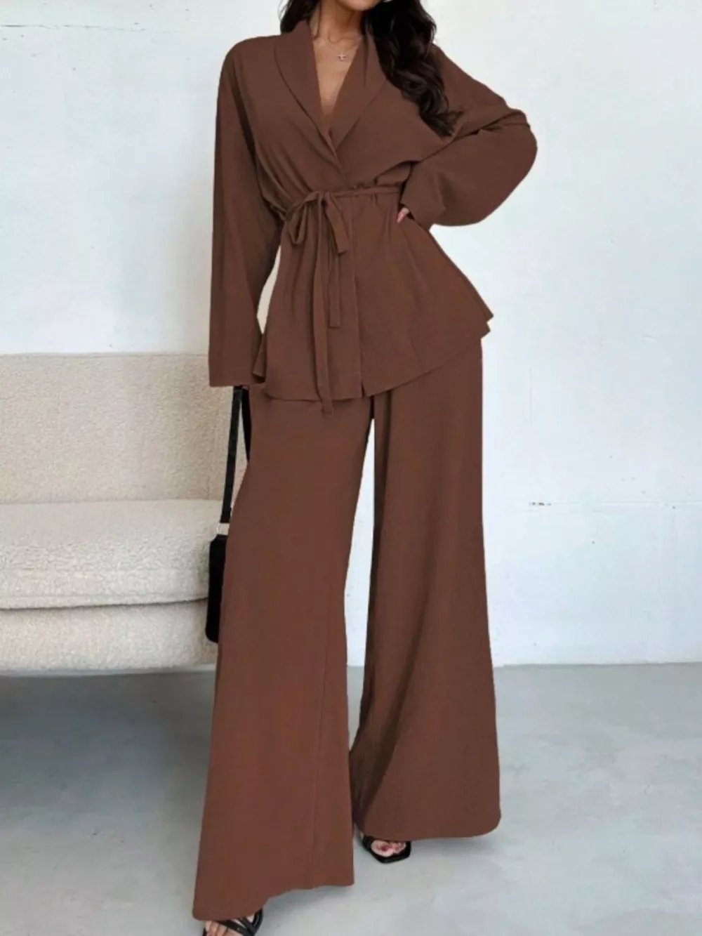 Front Tied Shirt and Wide-Leg Pants Set, image 17