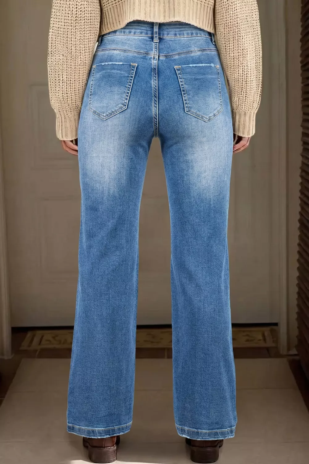 Acid Washed Straight Leg Full Length Casual Jeans, image 3