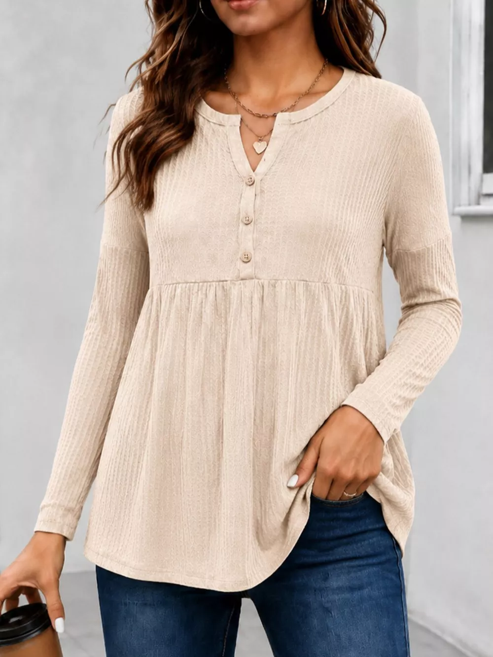 Textured Long Sleeve Peplum Top