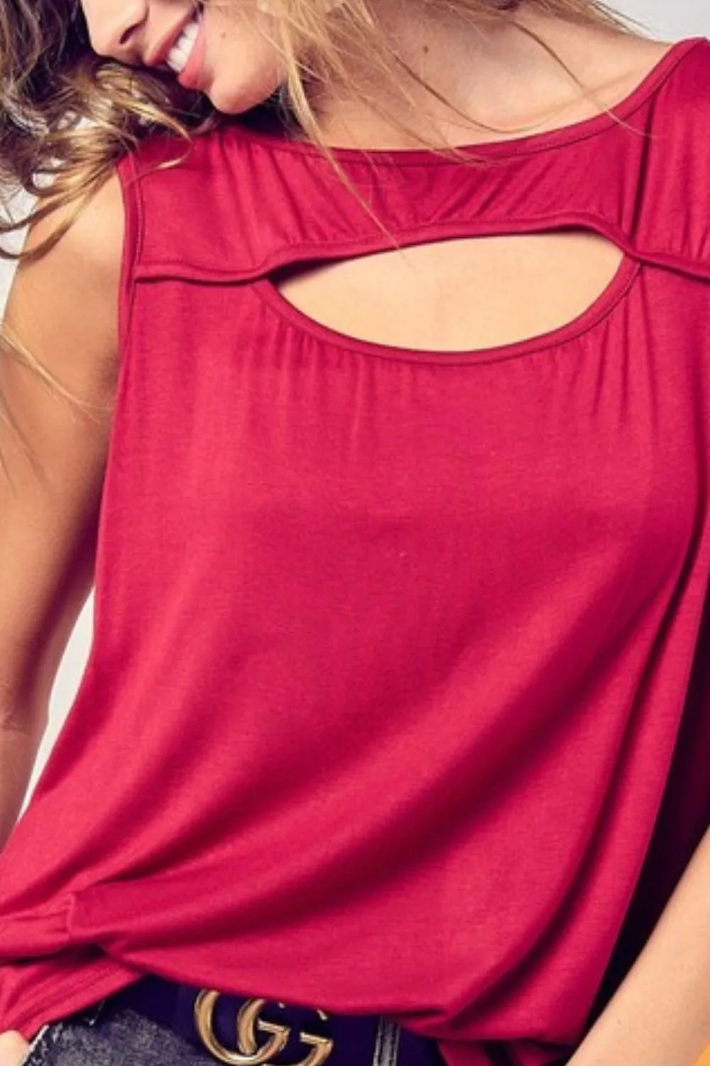 Rayon Span Knit With Cut Out Front Sleeveless Top, image 2