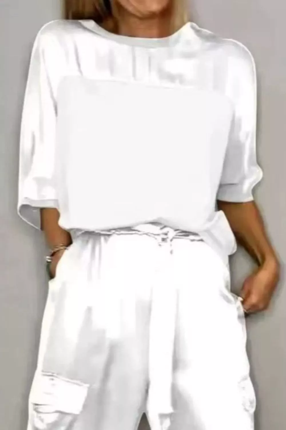 Satin Round Neck Top and Pants Set, image 6