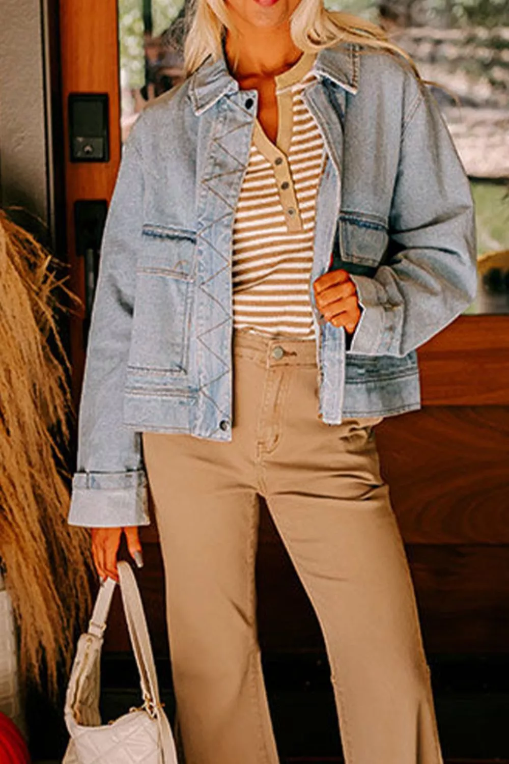 Zip Up Drop Shoulder Denim Jacket, image 2