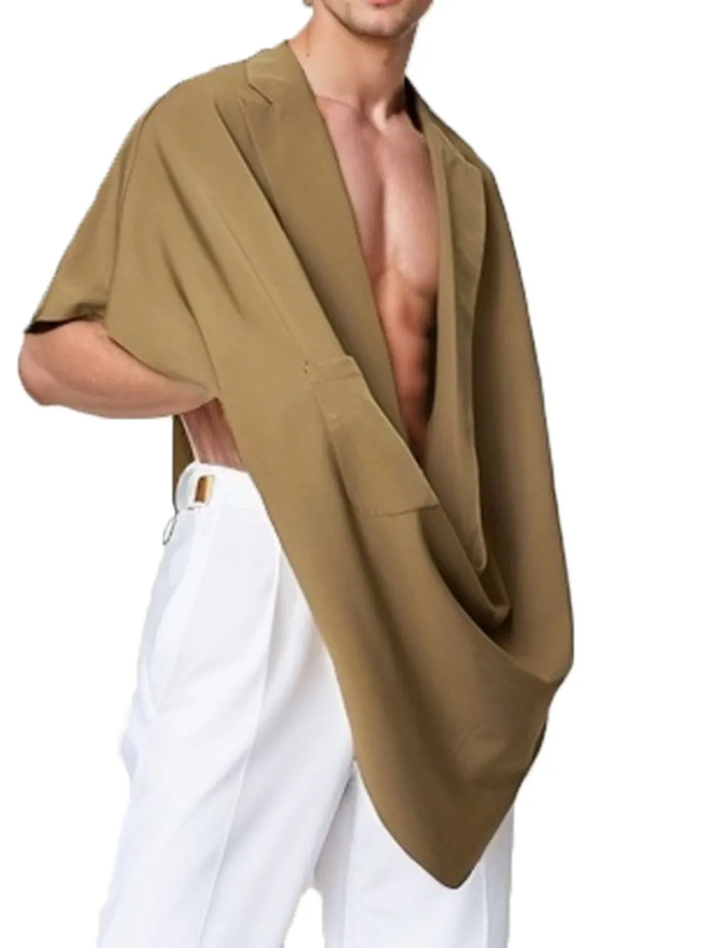 Men's Full Size Pocket Patched Draped Asymmetrical Hem Cape Plus Size, image 3