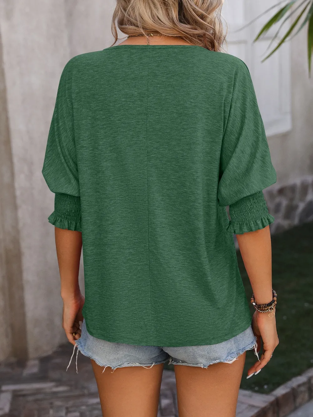 Heathered Notched Lantern Sleeve Blouse, image 13
