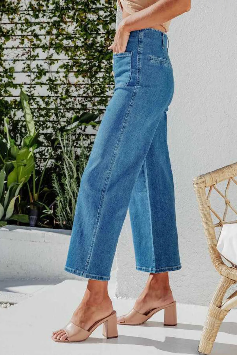 Button Fly Cropped Wide Leg Jeans, image 5