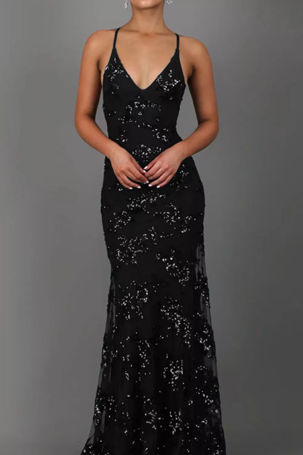 Full Size Sequin Tie Back V-Neck Maxi Dress Plus Size, image 12