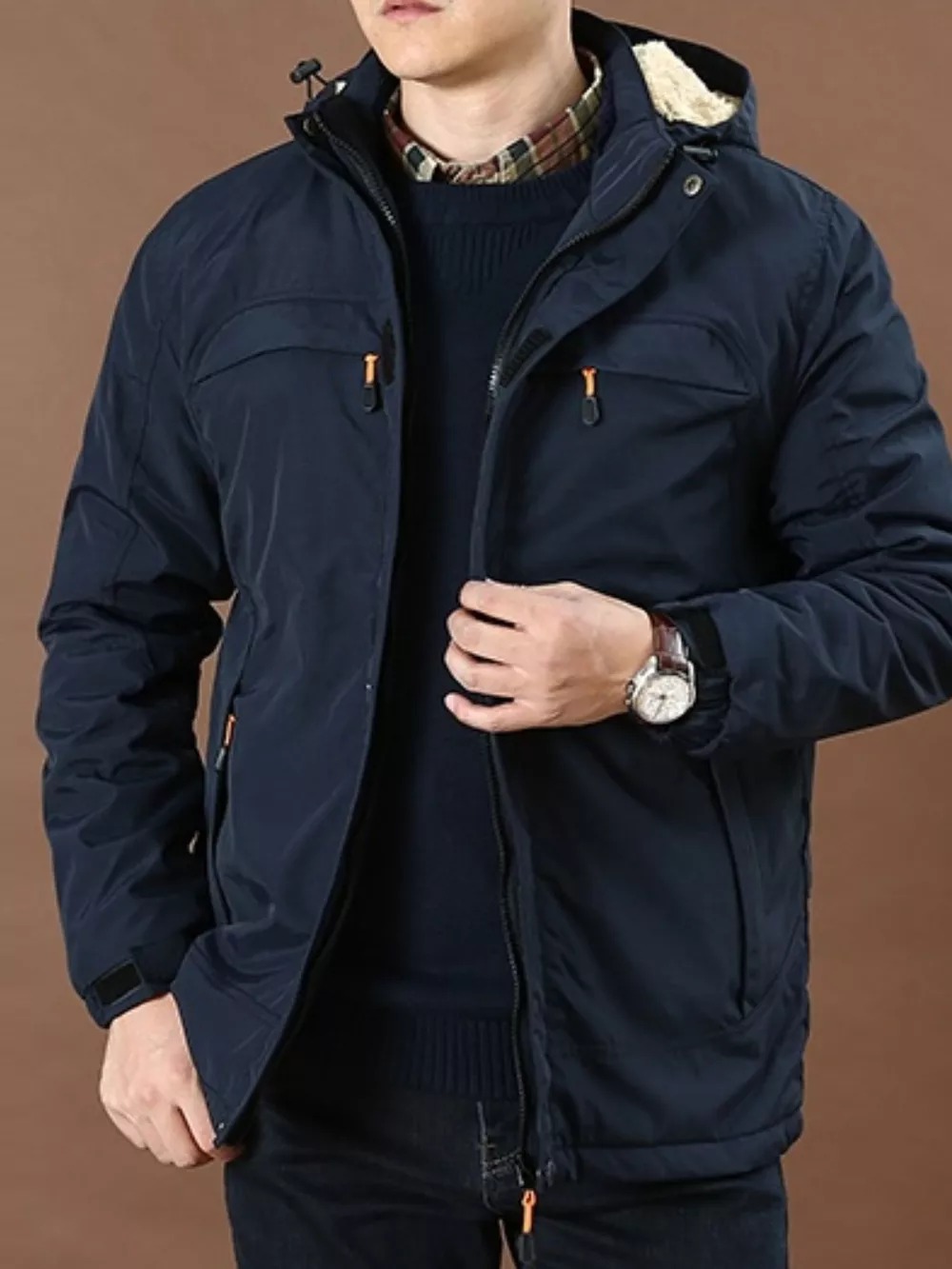 Men's Plus Size Warm Fleece Lined Hooded Jacket, image 5