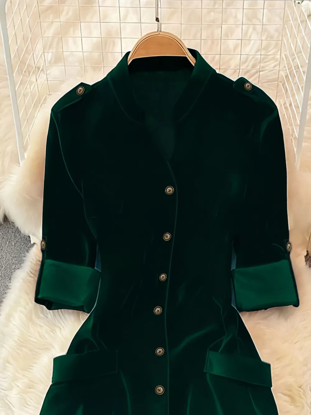 Velvet Button-Down Midi Dress, image 10