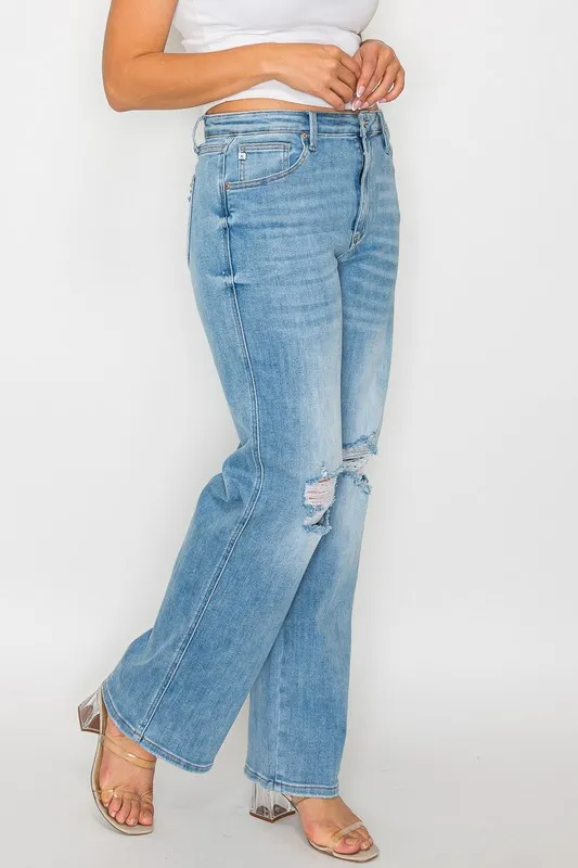 Full Size Distressed High Rise Straight Jeans, image 4