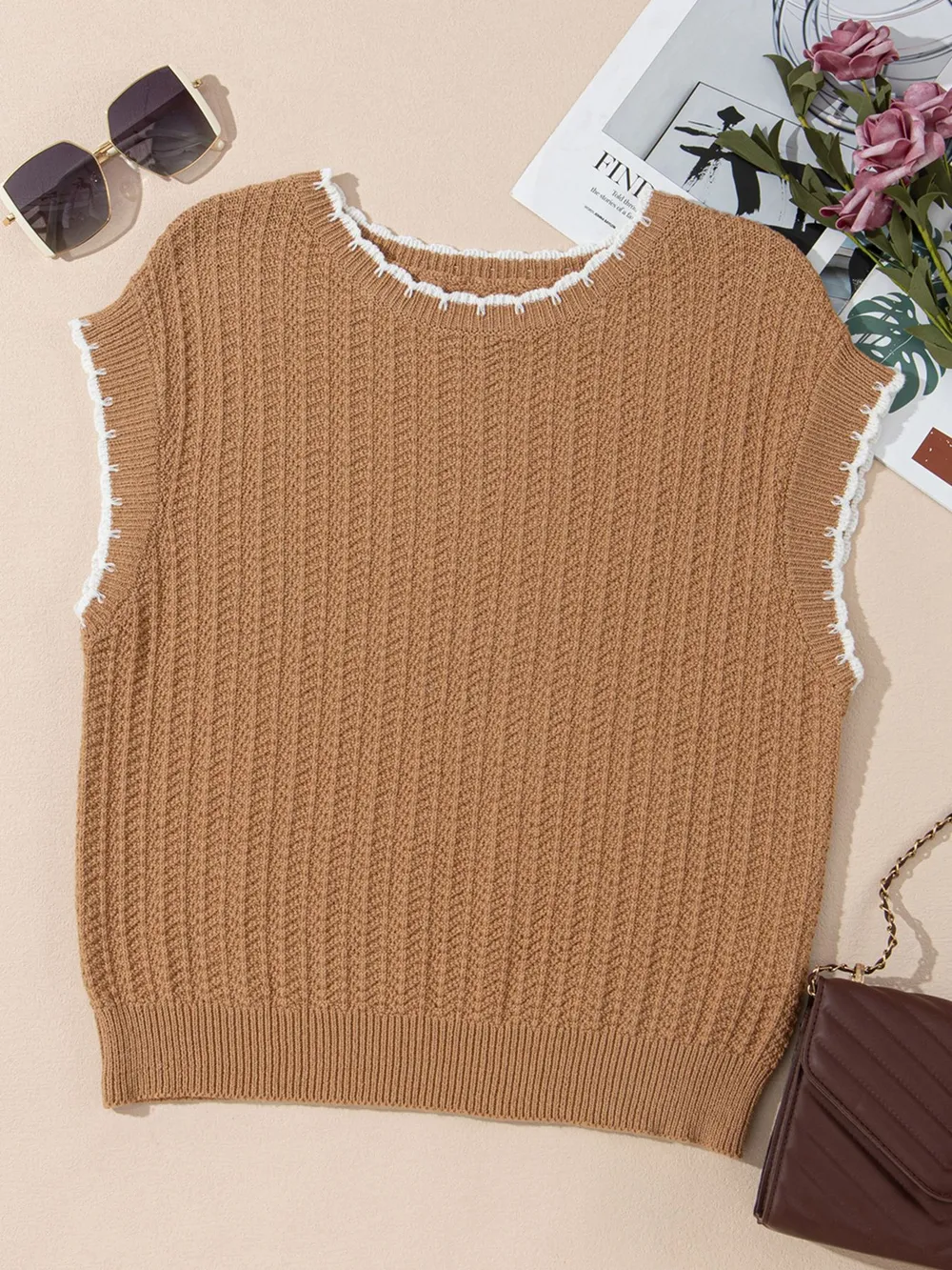 Contrast Trim Boxy Fit Sweater Vest, image 11
