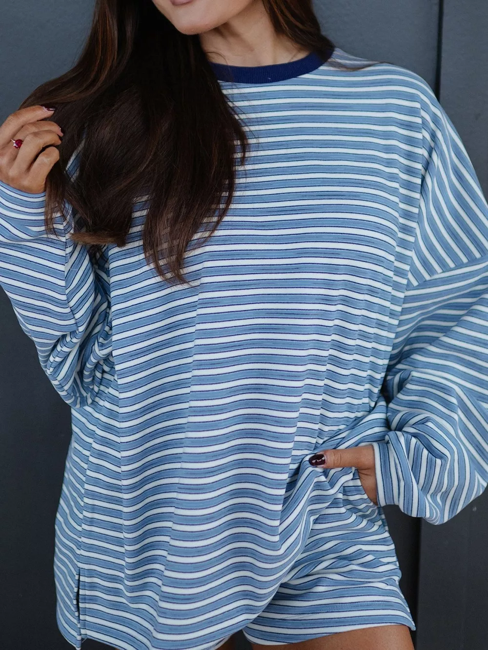 Striped Long Sleeve Top and Shorts Set, image 4
