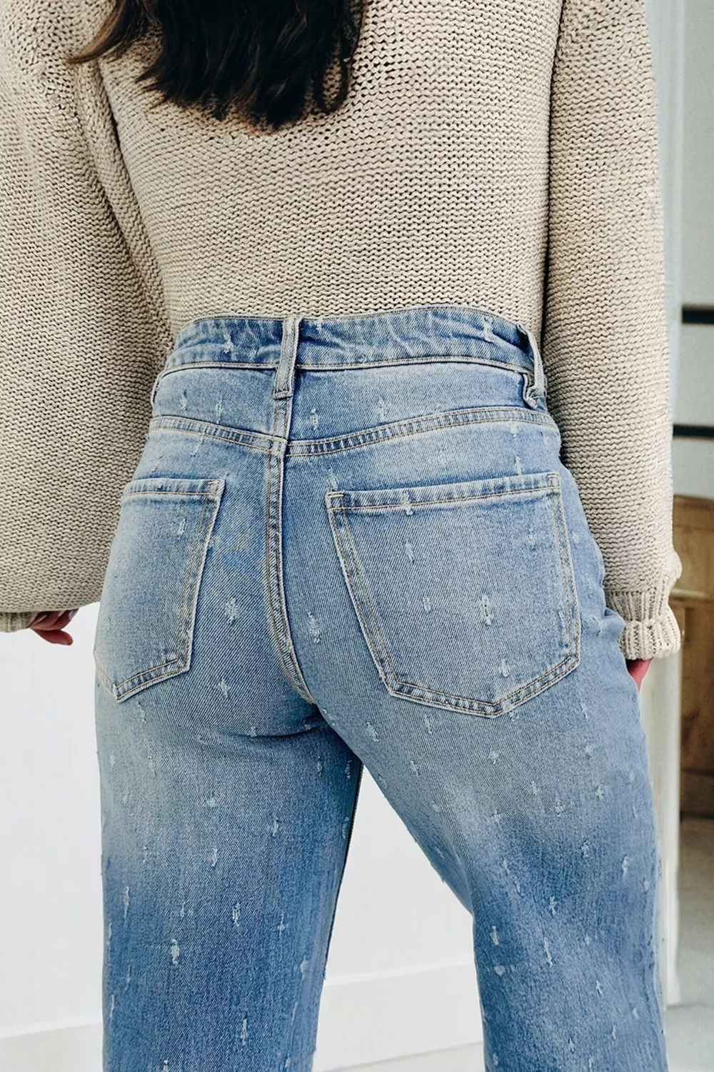 Distressed Detail Tummy Control Raw Hem Jeans, image 4