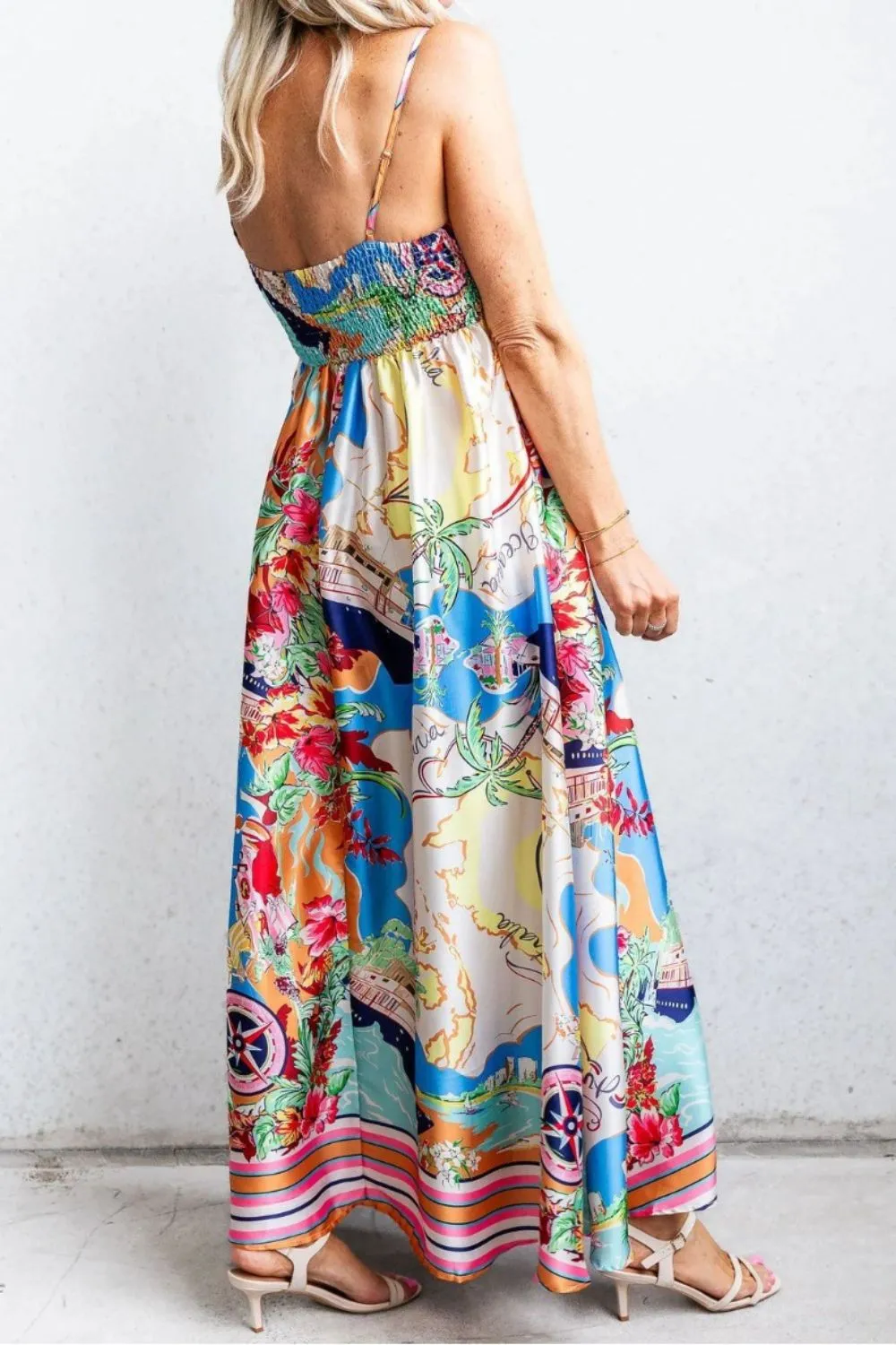 Smocked Back Printed Square Neck Maxi Cami Dress with Pockets, image 3