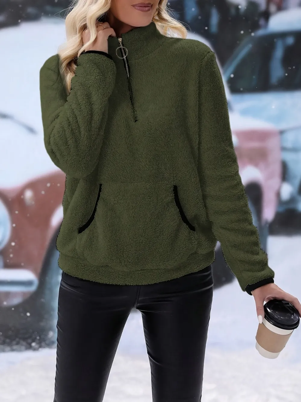 Half Zip Long Sleeve Furry Sweatshirt, image 18