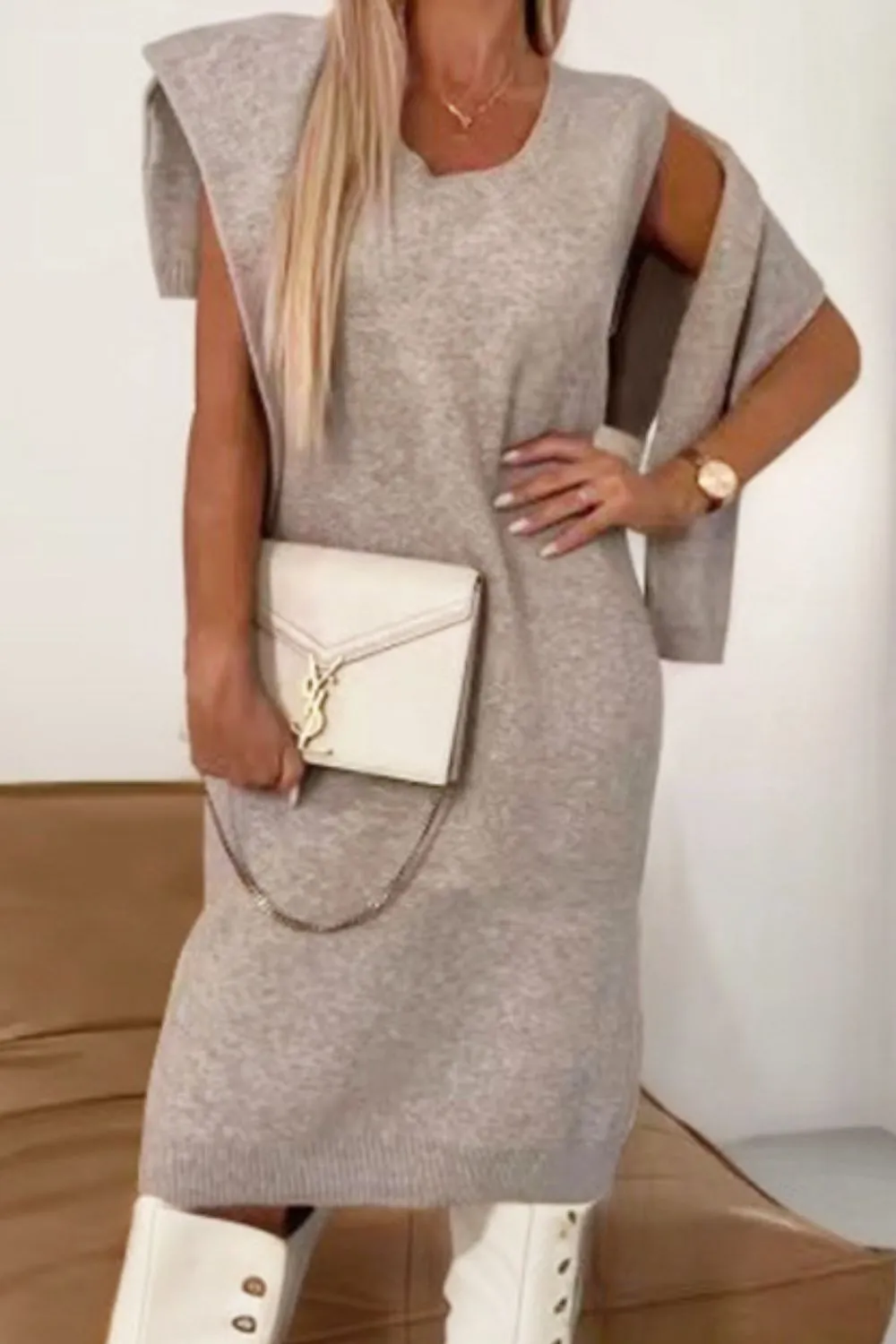 Turtleneck Dropped Shoulder Sweater and Dress Sweater Set, image 4