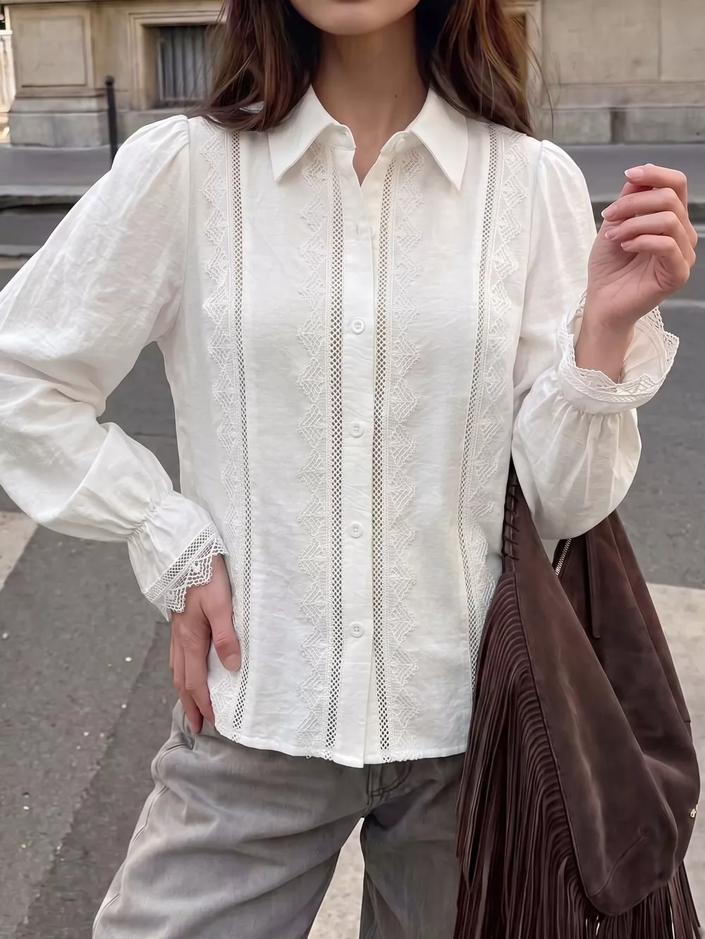Lace-Trimmed Button-Down Shirt, image 2