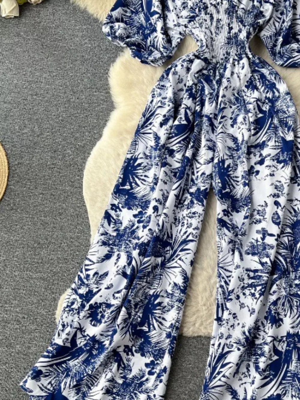 Smocked V-Neck Wide Leg Jumpsuit, image 30