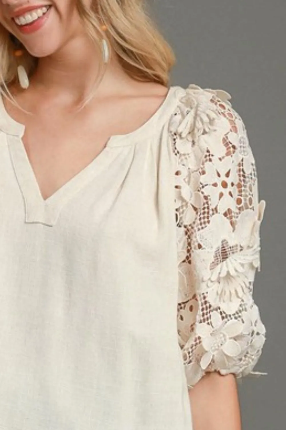Full Size French Terry Boxy Cut Top with 3D Floral Sleeve Plus Size, image 3