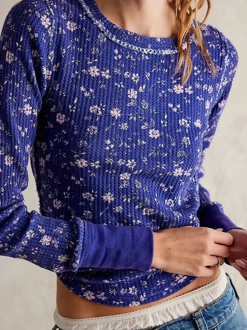Floral Print Waffle Knit Top, image 10