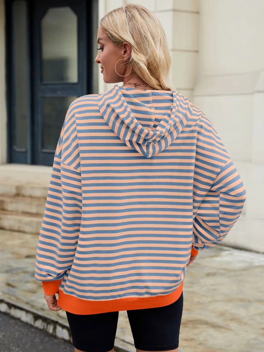 Drawstring Contrast Striped Long Sleeve Hoodie, image 19