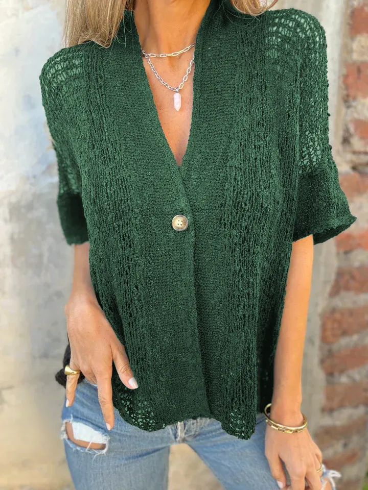 Full Size One Button Openwork Cardigan Plus Size, image 8