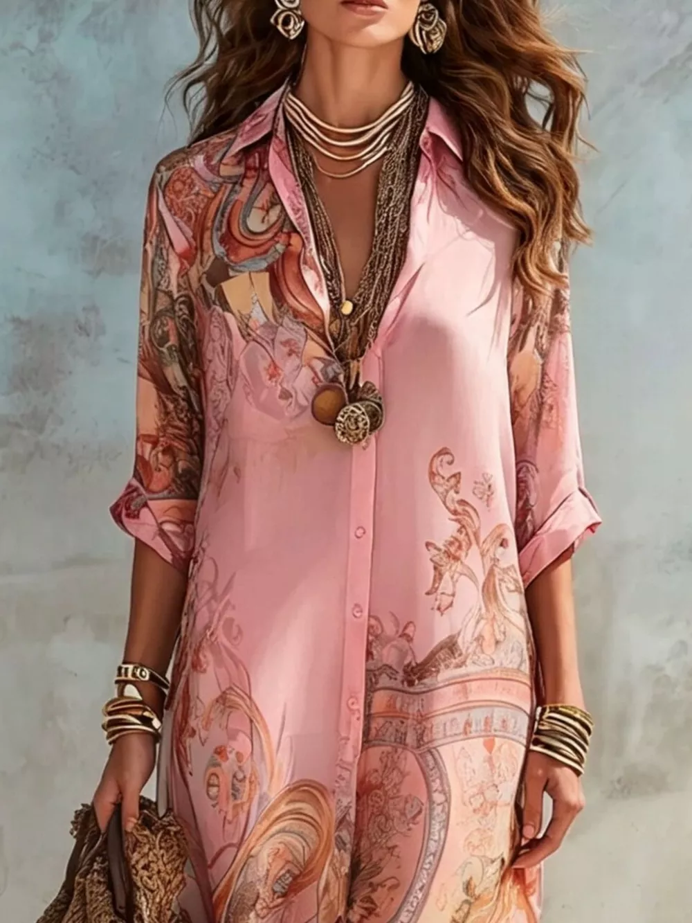 Full Size Printed Button-Down Maxi Shirt Dress Plus Size, image 7