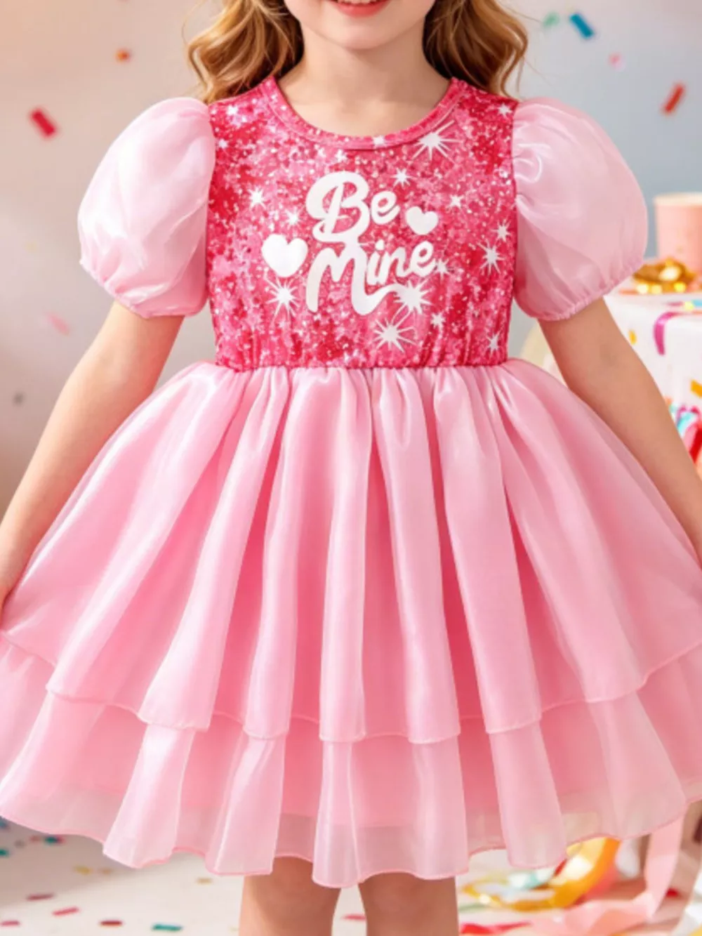 Children's Sequin Puff Sleeve Dress