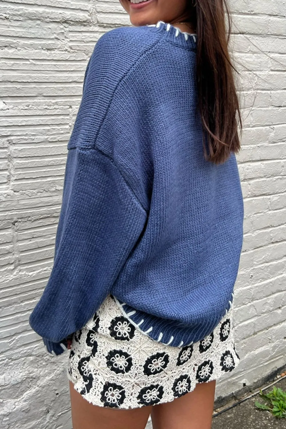 Bow Graphic Round Neck Long Sleeve Sweater, image 3