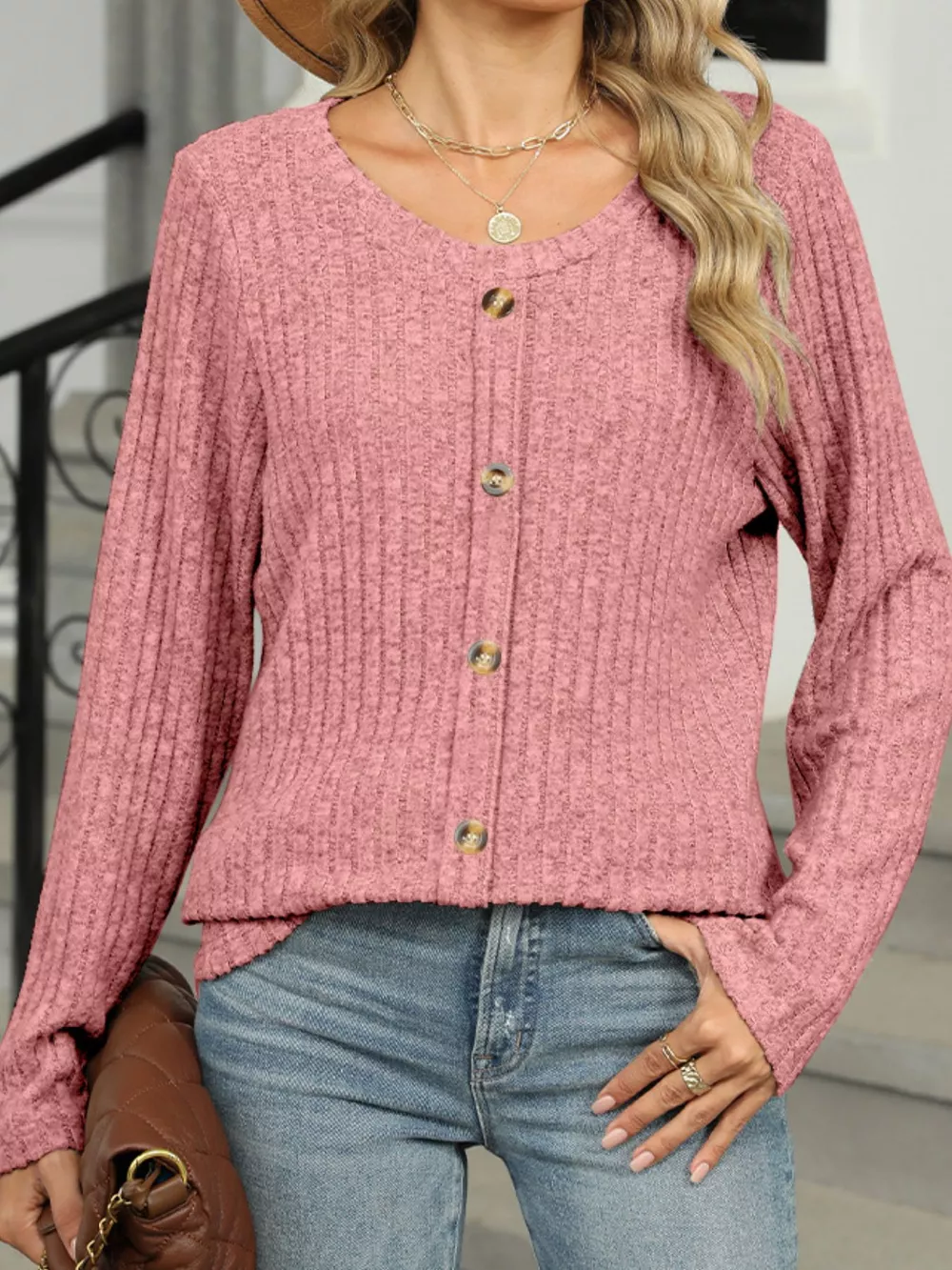 Ribbed Round Neck Long Sleeve Top, image 29