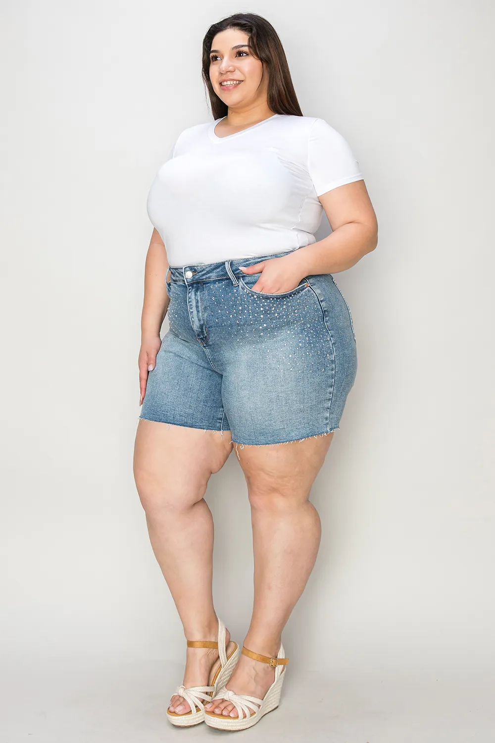 Full Size High Waist Raw Hem Denim Shorts, image 11