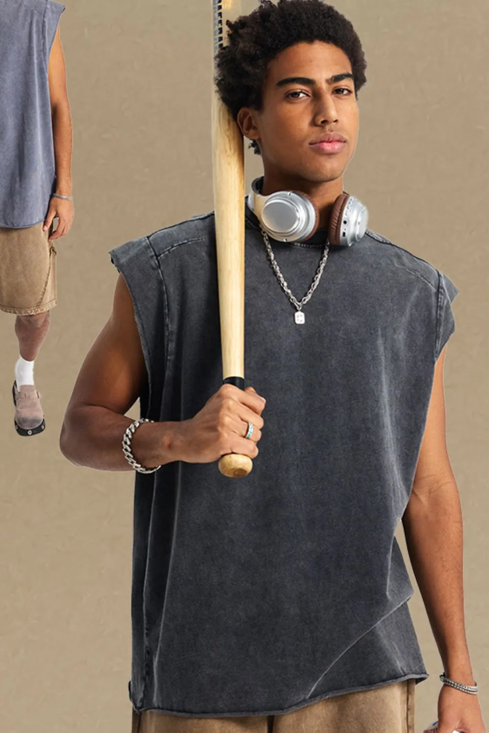 Men's Washed Round Neck Tank, image 4