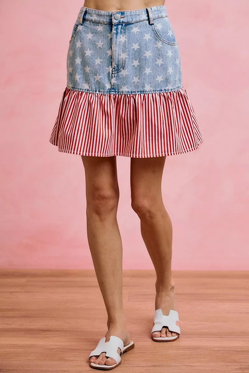 Stars And Stripes Fit And Flare Denim Mini Skirt