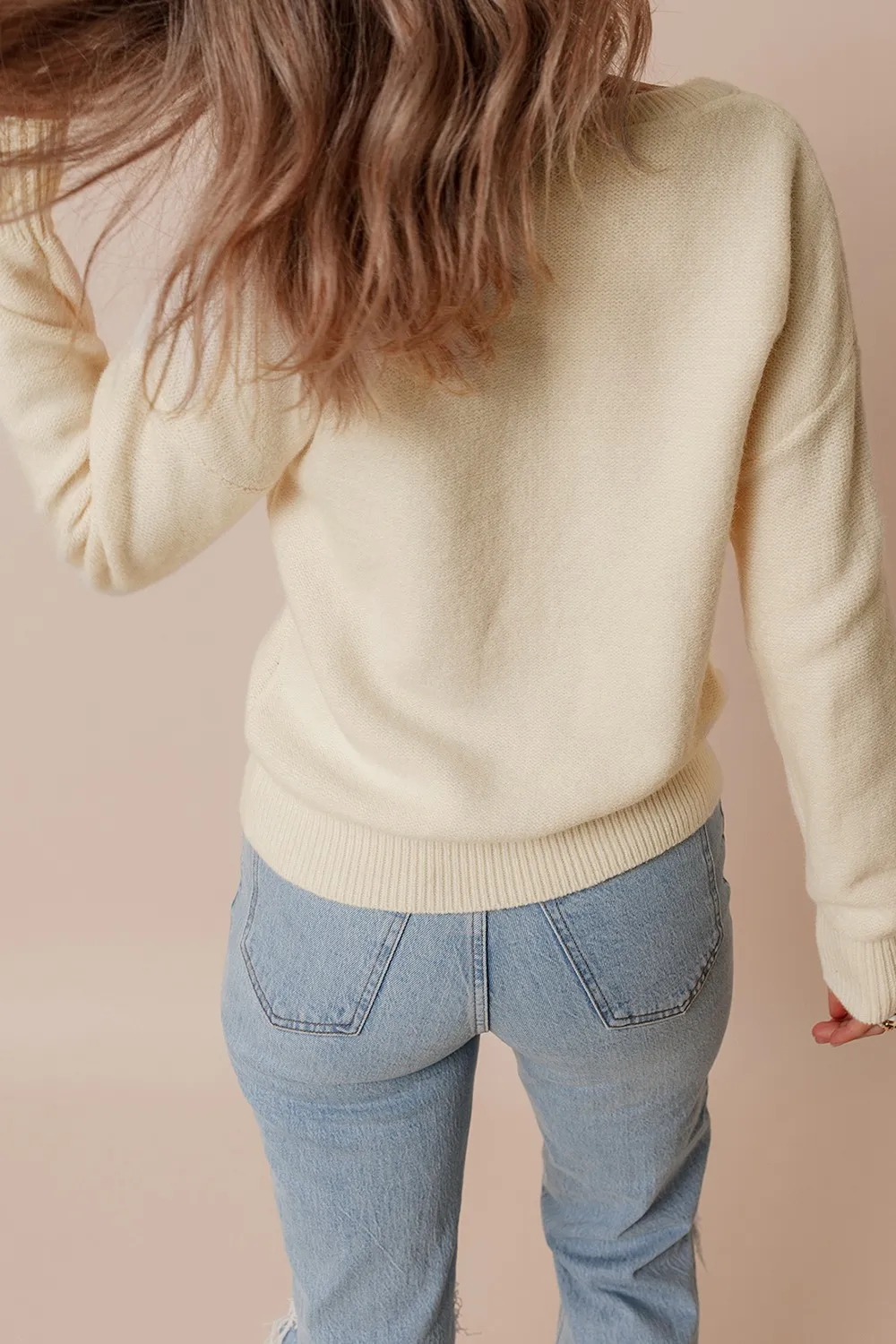 Crochet Flower Round Neck Dropped Shoulder Sweater, image 10