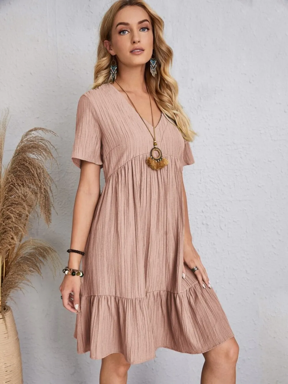 Full Size V-Neck Short Sleeve Dress