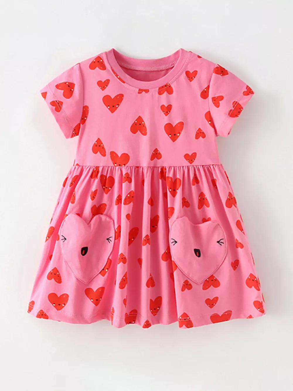 Children's Heart Print Pocket Detail Casual Dress