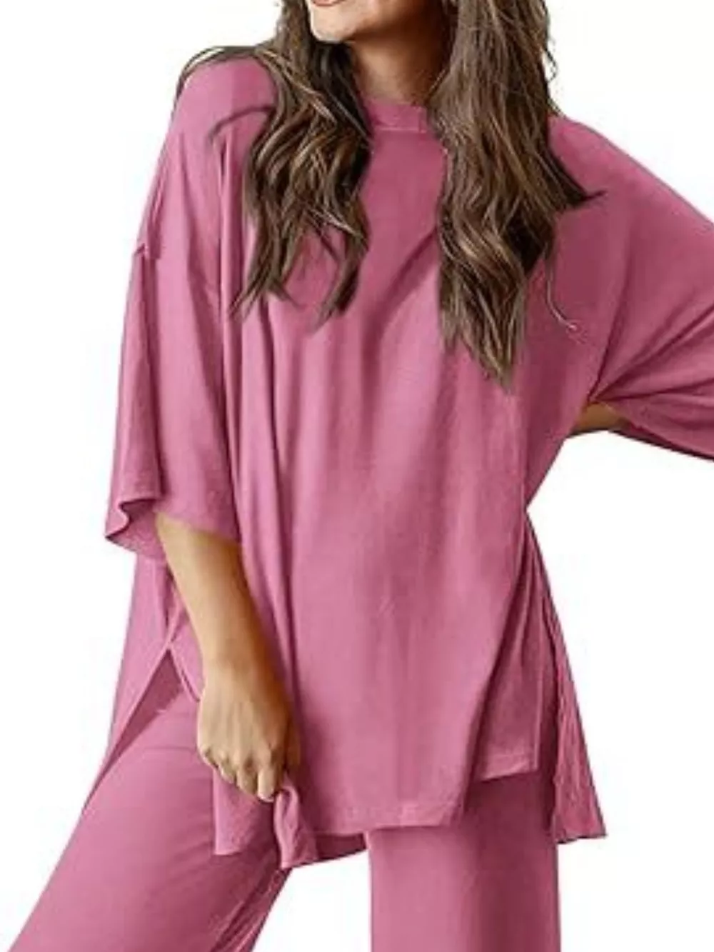 Slit Round Neck Top and Pants Set, image 26