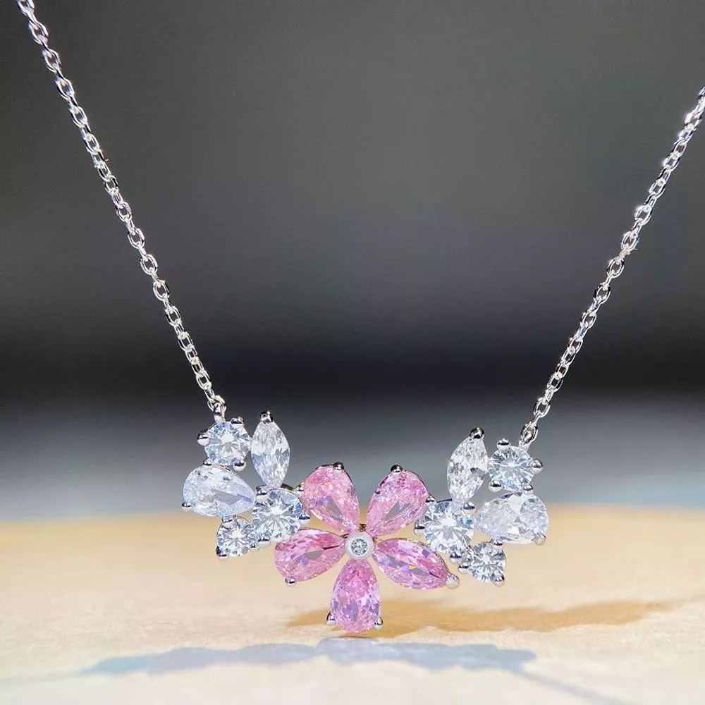 925 Sterling Silver Zircon Flower Necklace, image 2