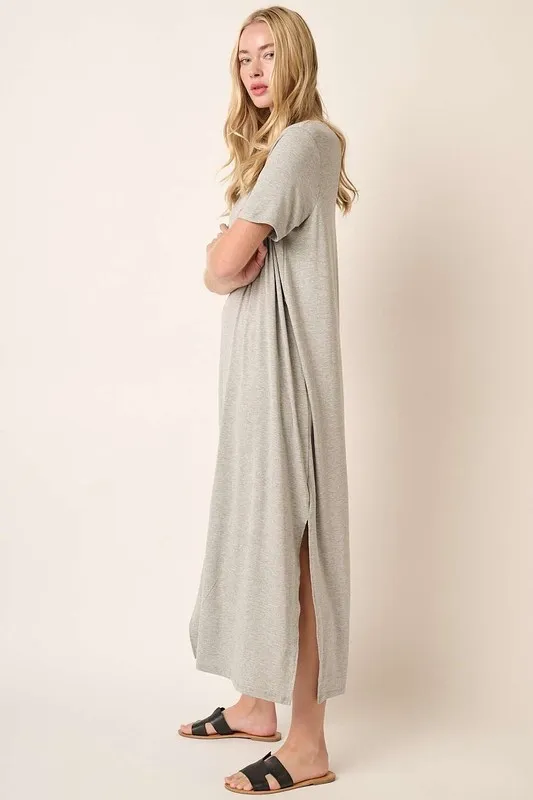 Side Slit Round Neck Short Sleeve Dress, image 5