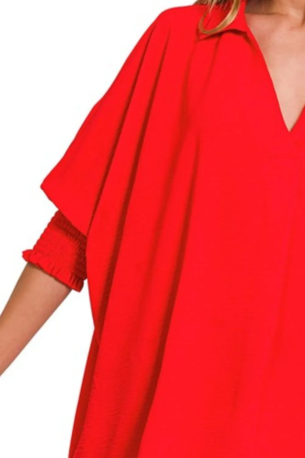 Airflow Collar Tee with Smocked Sleeve Band Top, image 3