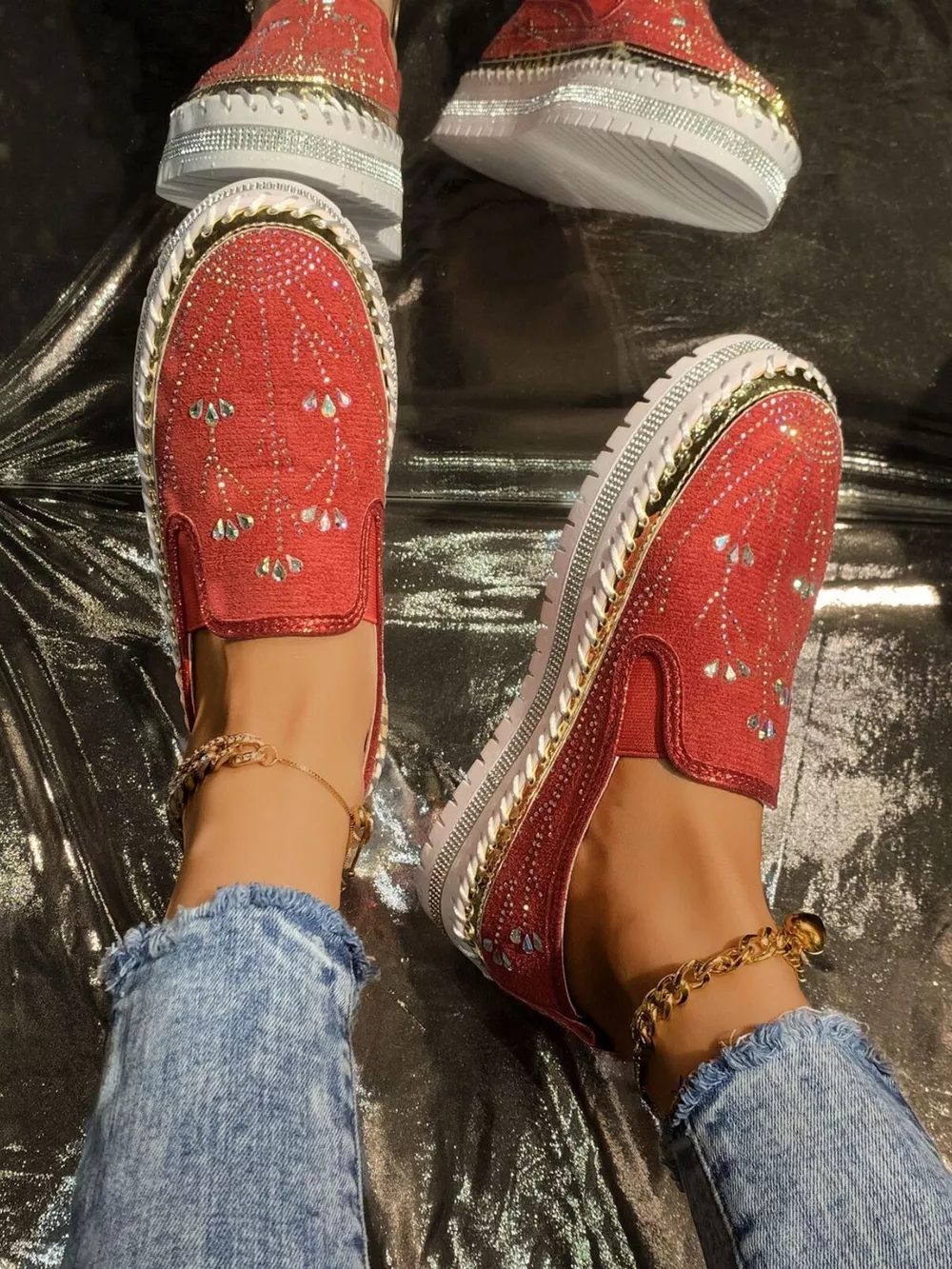 Rhinestone Embellished Platform Loafers, image 6