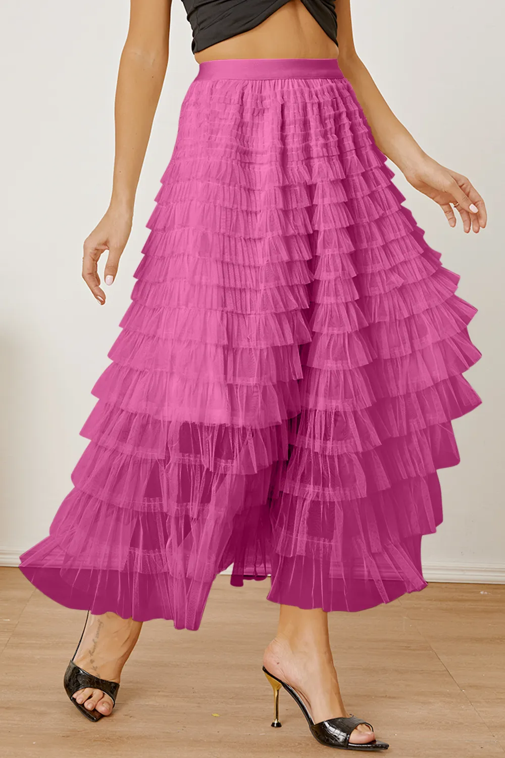 Ruched High Waist Tiered Skirt, image 13