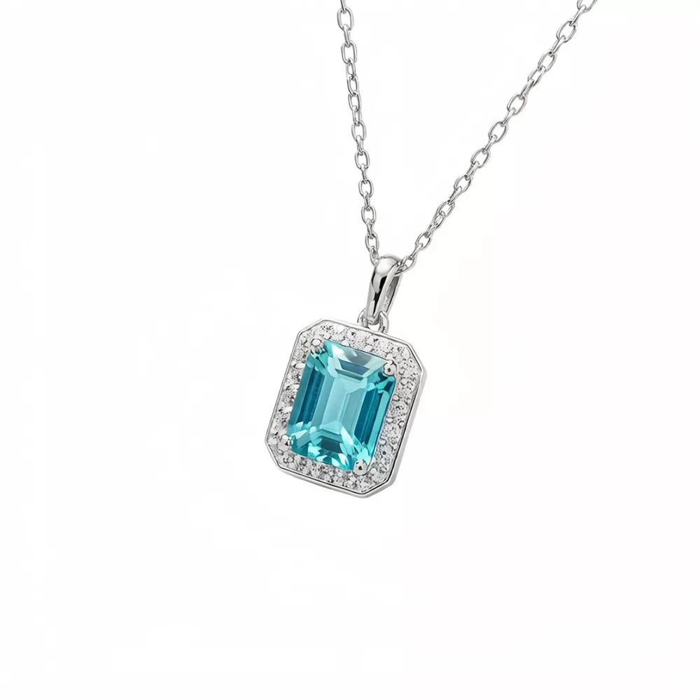 925 Sterling Silver Zircon Geometric Pendant Necklace, image 4