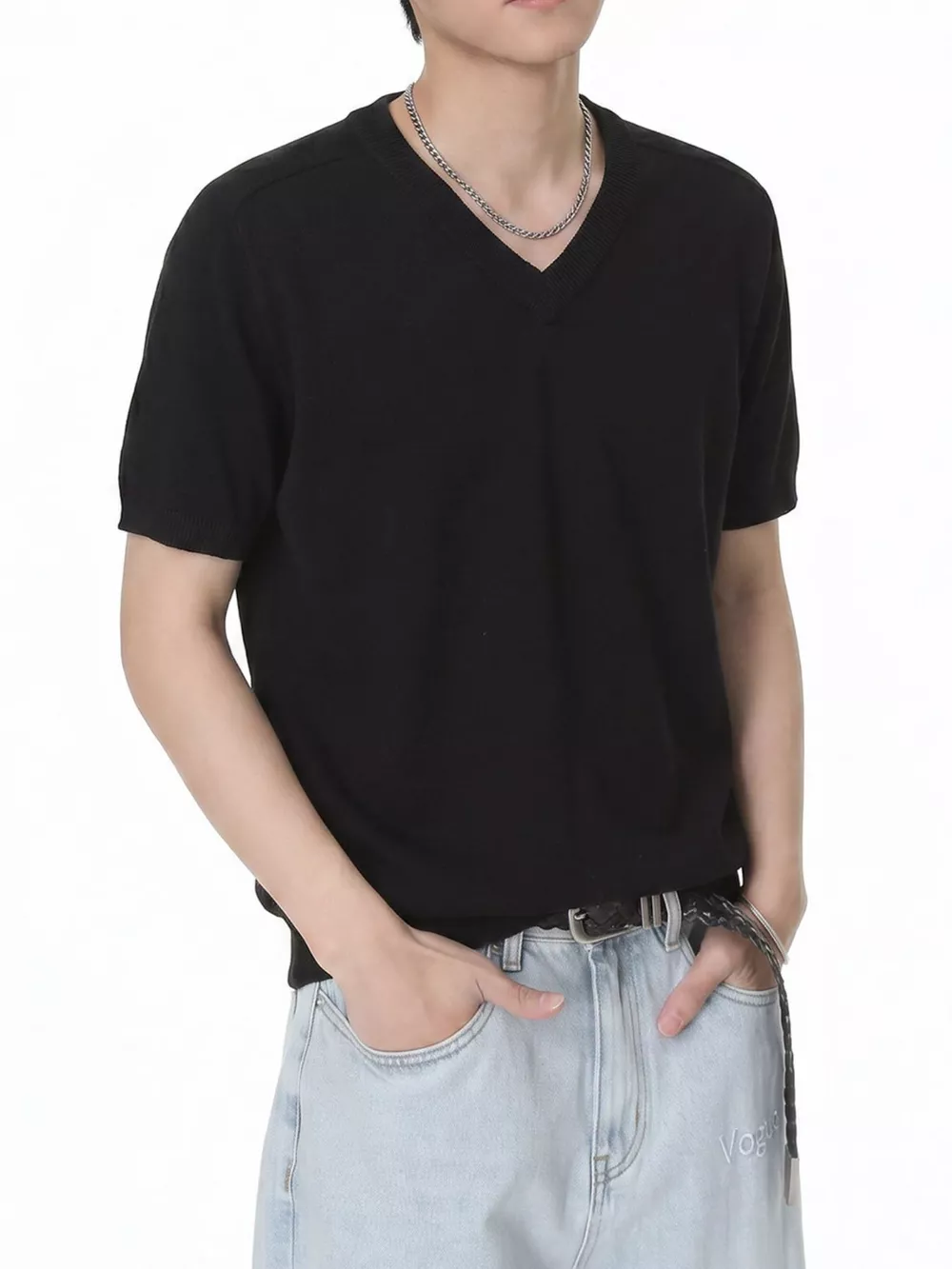 Men's V-Neck Short-Sleeve Knit T-Shirt, image 10