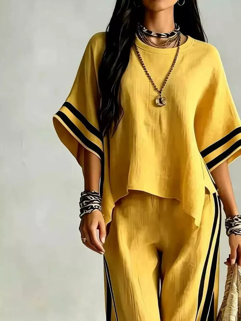 Full Size Striped 3/4 Sleeve Top and Pants Set Plus Size, image 21