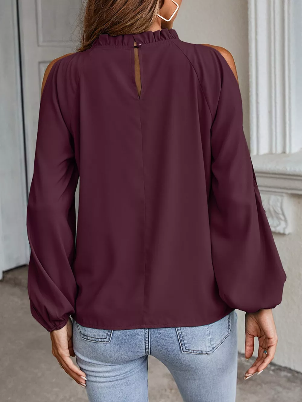 Cold Shoulder Frill Neck Blouse, image 3
