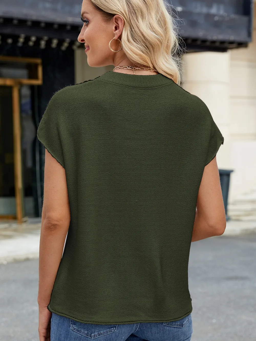 Exposed Seam Round Neck Short Sleeve Sweater, image 14