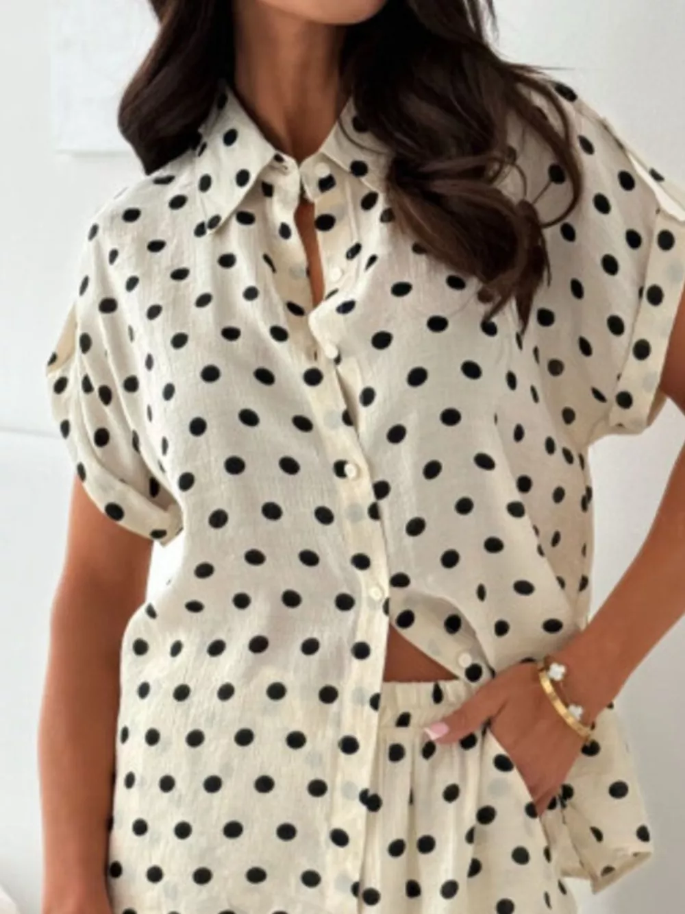 Polka Dot Button Up Shirt and Shorts Set, image 4